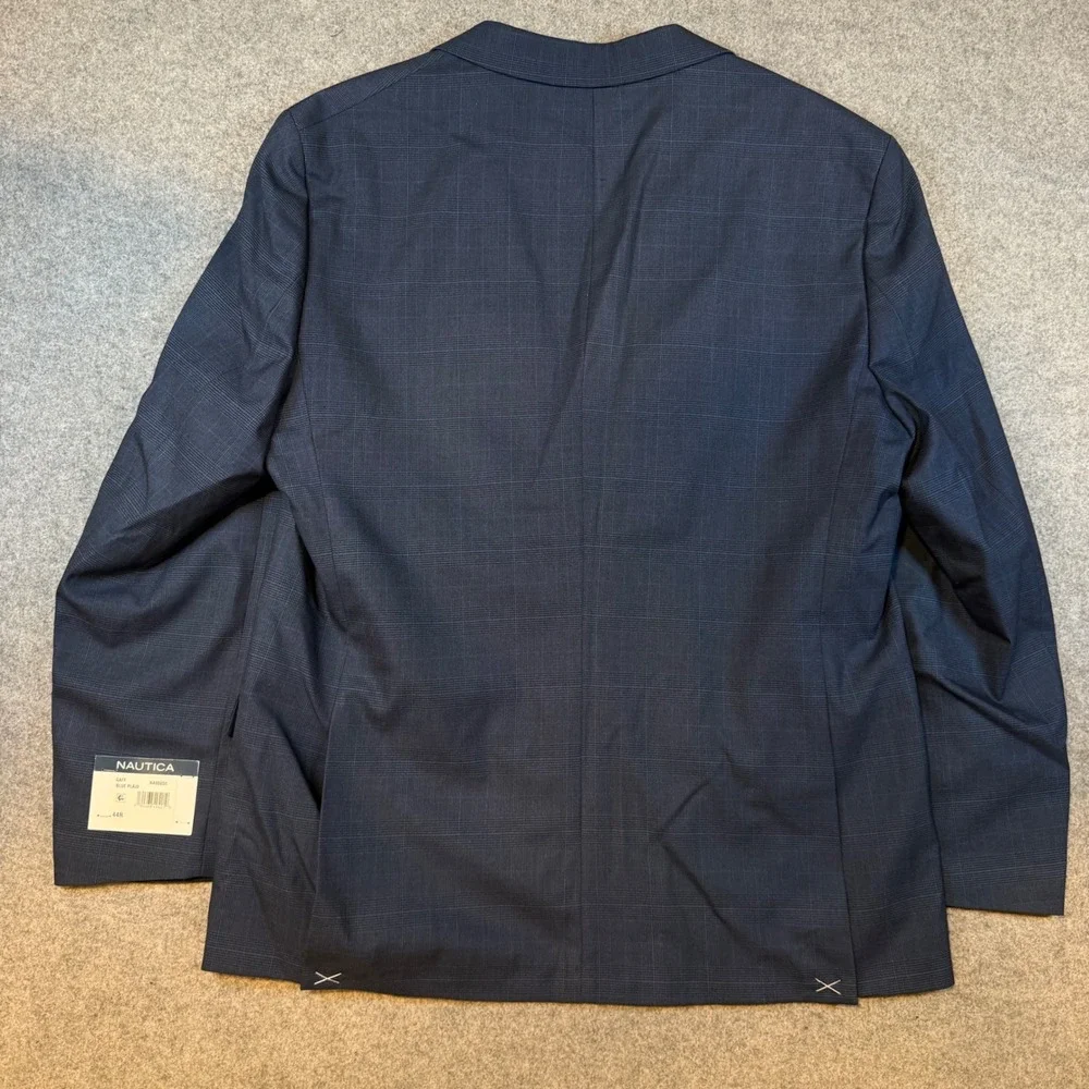 Nautica Mens 44R Modern Fit Active Stretch Blazer Gaff Blue Plaid NA00055